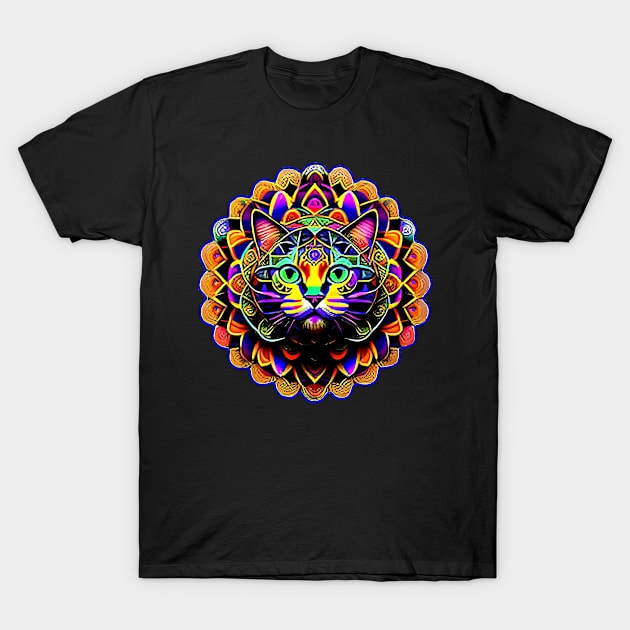 Funny Magical Cat Mandala For Good Luck T-Shirt by funfun